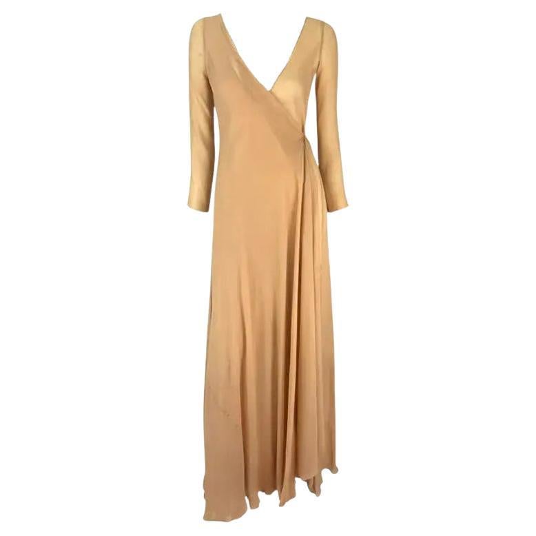 Primavera/Estate 1998 Gucci by Tom Ford: abito da sera lungo fino ai piedi, trasparente, color beige, modello da campione, taglia 42IT
