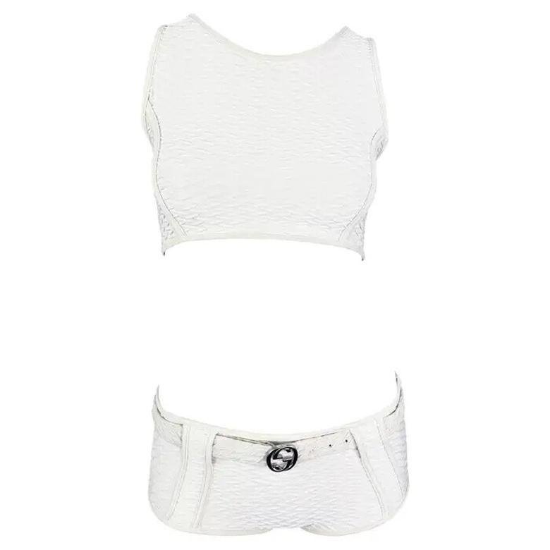 S/S 1996 Gucci by Tom Ford GG Belted Bond Girl Two-Piece Swim Shorts Set