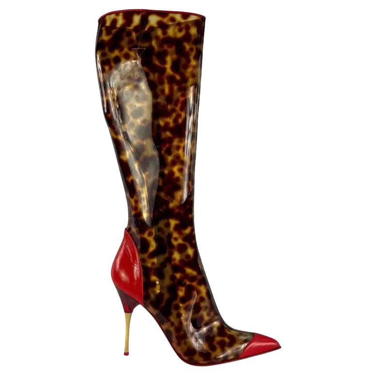 NWT S/S 2003 Roberto Cavalli Cheetah Print PVC Transparent Boots 39 For Sale