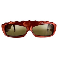 S/S 1979 Thierry Mugler Red Opalescent Red Sculpted Rectangular Sunglasses