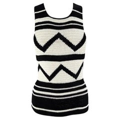 S/S 2001 Ralph Lauren Runway Creme Black Geometric Sheer Knit Silk Sweater Top