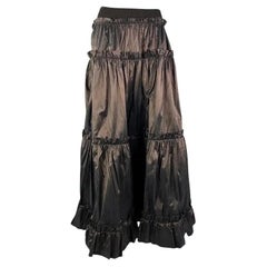 S/S 2005 Roberto Cavalli Brown Ruffle Silk Taffeta Maxi Flare Skirt
