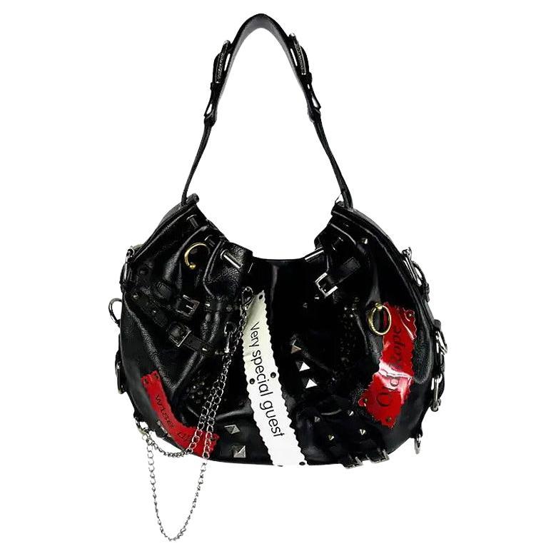 NWT S/S 2003 Dolce & Gabbana Punk-Tasche aus Leder mit Nieten und Kette, große Umhängetasche