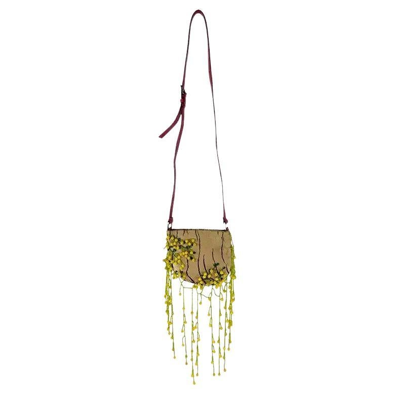 P/E 2000 Valentino Garavani Borsa in pelo di pony Tan con perline floreali e lucertola