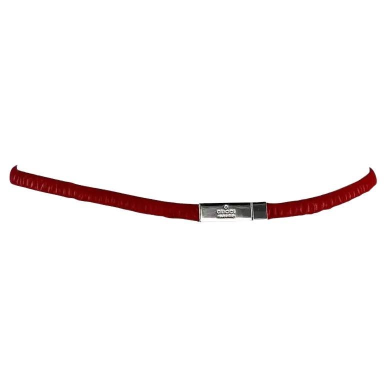 S/S 1999 Gucci by Tom Ford Runway Elasticized Red Leather Logo Thin Belt N/A For Sale