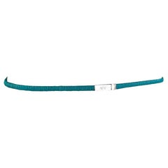 S/S 1999 Gucci by Tom Ford Runway Elasticized Teal Leather Logo Thin Belt