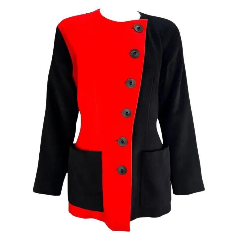 S/S 1992 Yves Saint Laurent Red Color-Block Black Mini Coat Dress Blazer  Jacket For Sale at 1stDibs