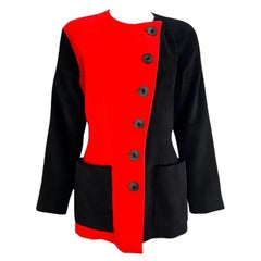 S/S 1992 Yves Saint Laurent Red Color-Block Black Mini Coat Dress Blazer Jacket