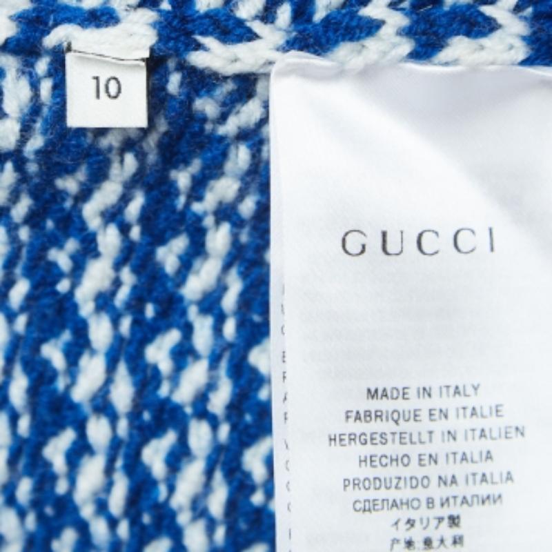 Cardigan boutonné en laine à motifs bleu/blanc de Gucci (10 ans) Unisexe en vente
