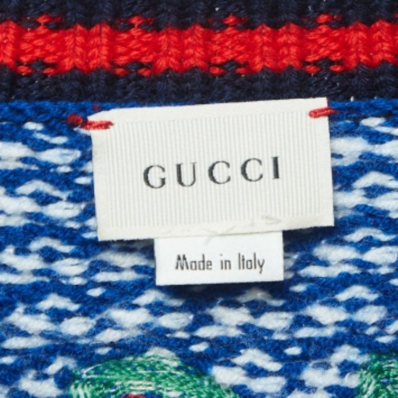 Cardigan boutonné en laine à motifs bleu/blanc de Gucci (10 ans) Excellent état - En vente à Dubai, Al Qouz 2