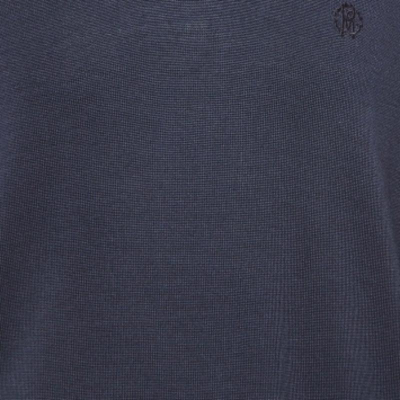 Roberto Cavalli Sudadera de punto de lana azul marino con cuello en V XL Negro en venta