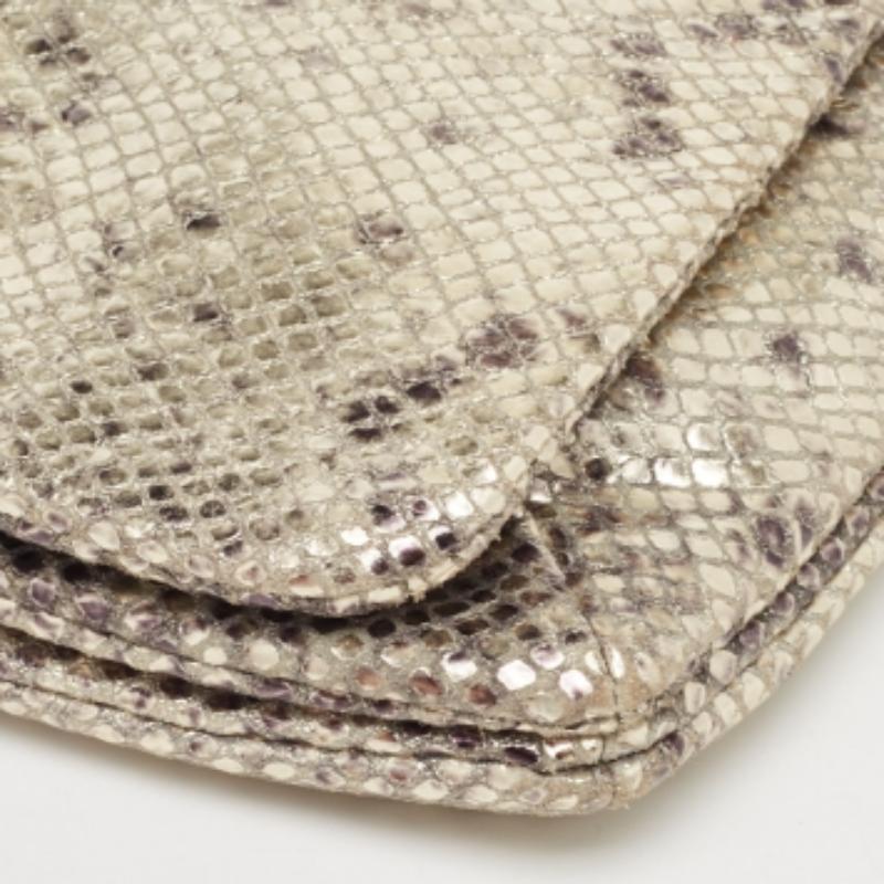 Women's Coach Metallic Silver/Black Python Embossed Leather Flap Clutch For Sale