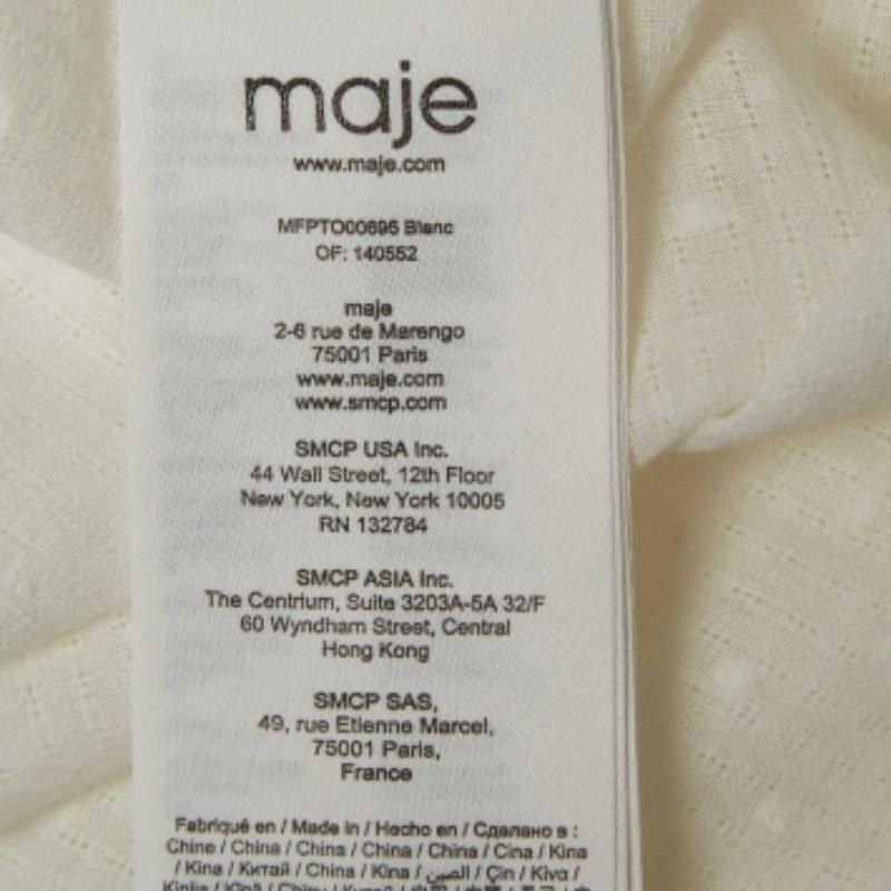De las mujeres Maje Blusa blanca de algodón texturizado con canesú de ganchillo M en venta
