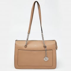 DKNY Beige Leder Große Bryant Chain Zip Tote