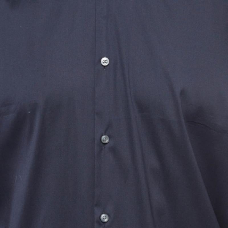 Nero Boss By Hugo Boss - Camicia slim in cotone elasticizzato blu navy XXL in vendita