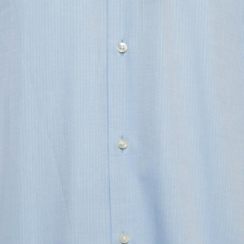 Blu Boss By Hugo Boss - Camicia a maniche lunghe in cotone gessato blu XXXL in vendita