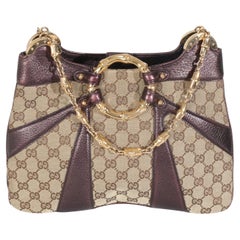 Gucci Tom Ford Metallic Purple Beige Monogram Bamboo Chain Shoulder Bag