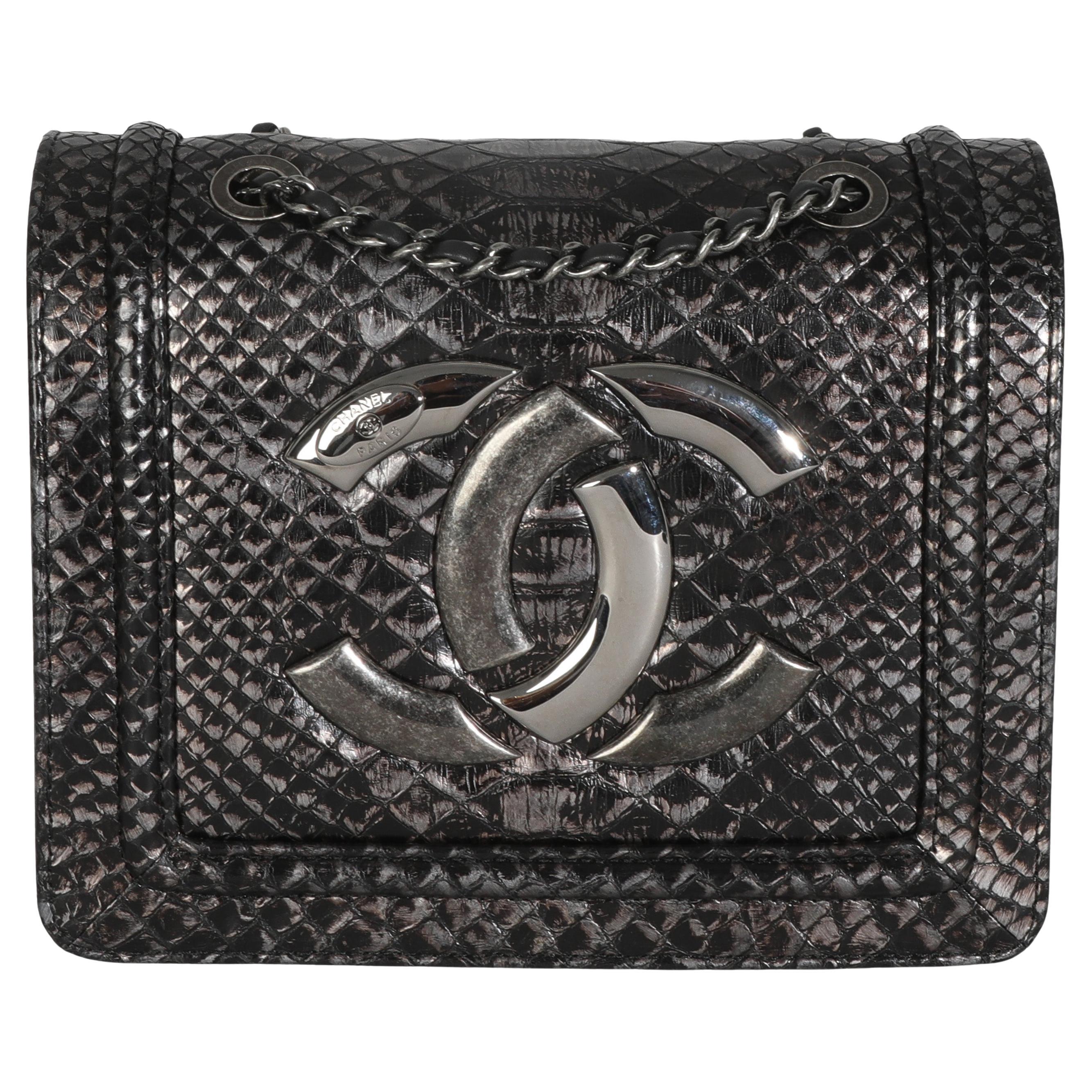 Chanel Silver Ombre Python Antico Flap Bag