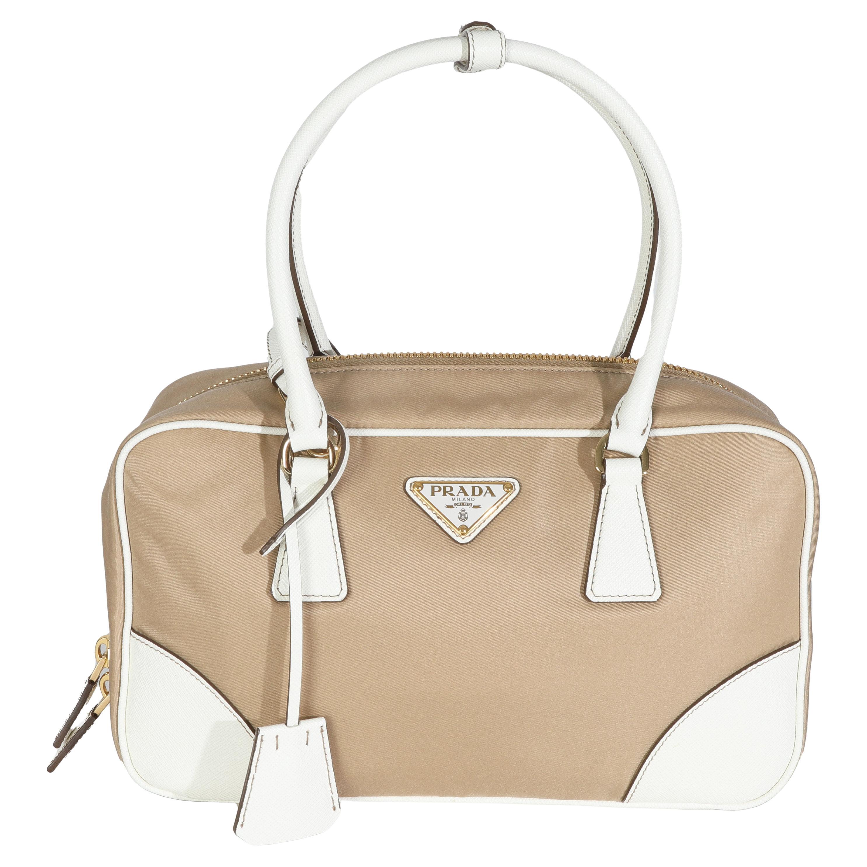 Prada Beige Bianco Re-Nylon Saffiano Medio Riedizione 1978
