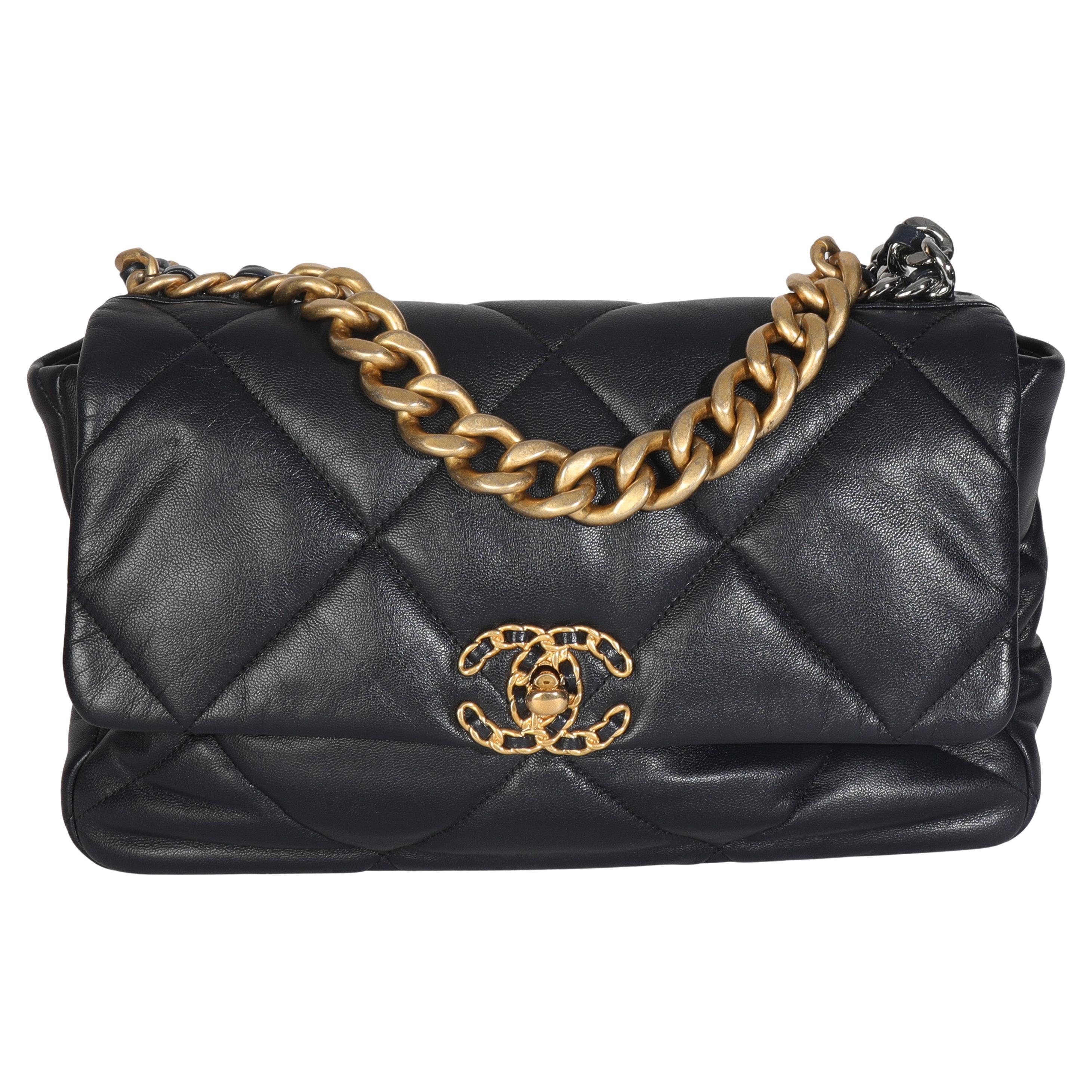 Chanel Navy Quilted Shiny Lambskin Medium Chanel 19 Flap Bag