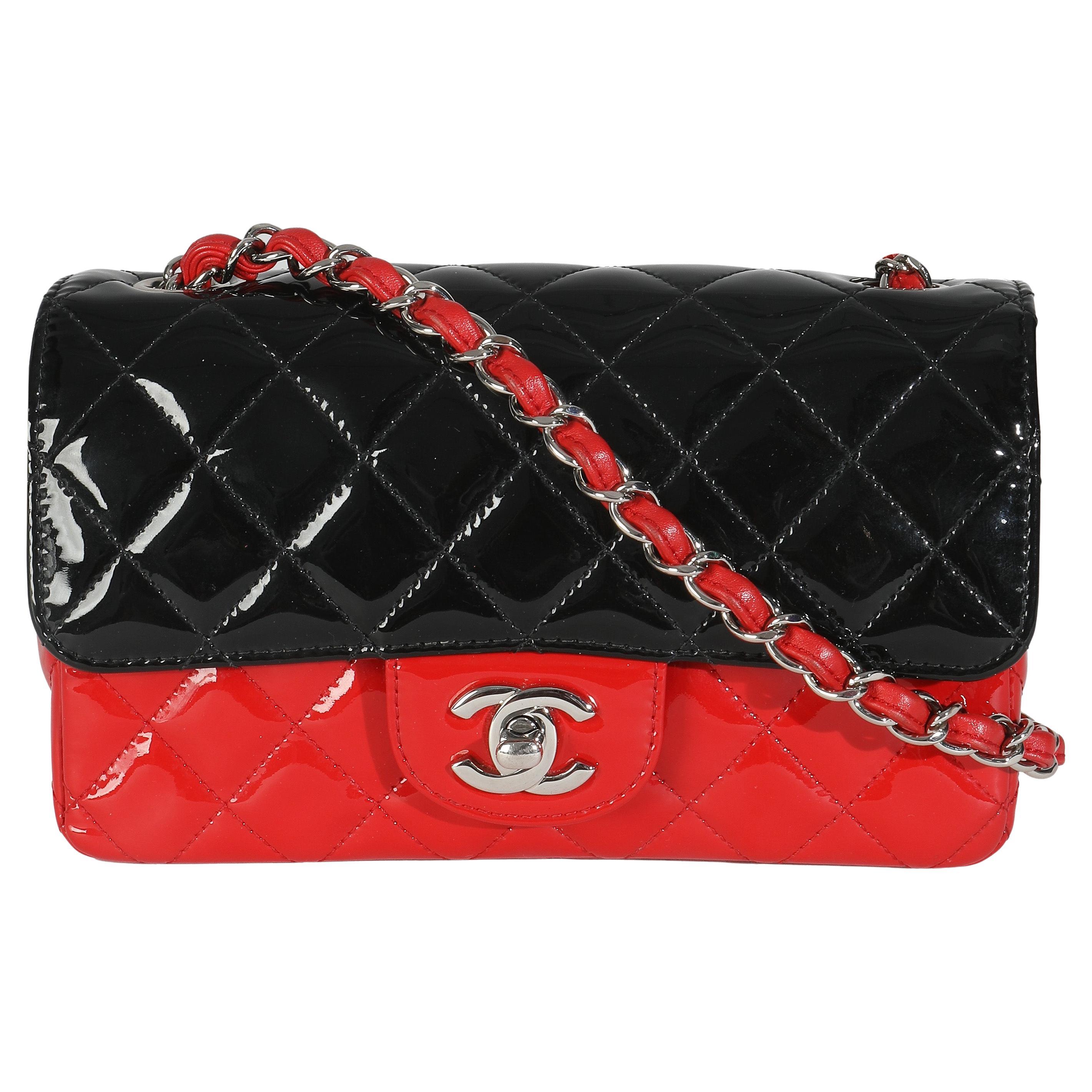 Chanel Rouge Noir Brevet Matelassé Bi-Couleur Mini Sac Rectangulaire à Rabat en vente