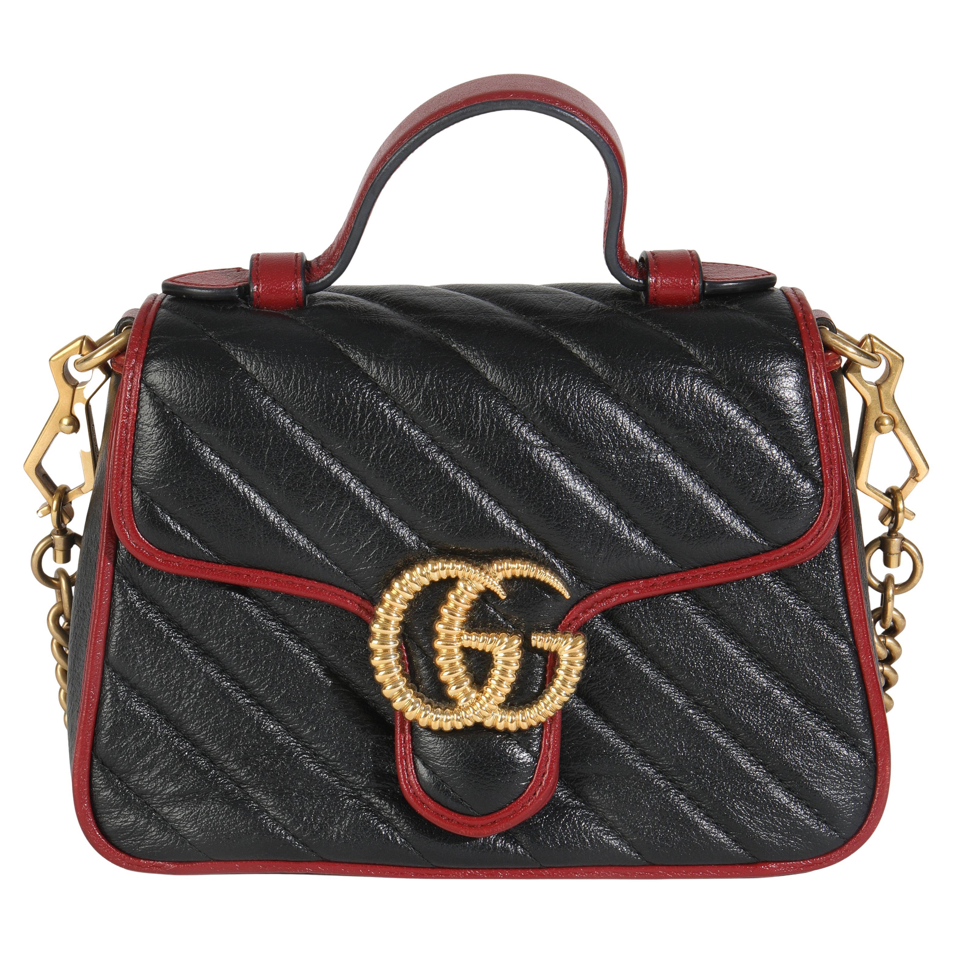 Gucci Schwarz Vintage Effekt Kalbsleder Matelasse Diagonal Mini Torchon GG Marmont
