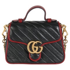 Gucci Schwarz Vintage Effekt Kalbsleder Matelasse Diagonal Mini Torchon GG Marmont
