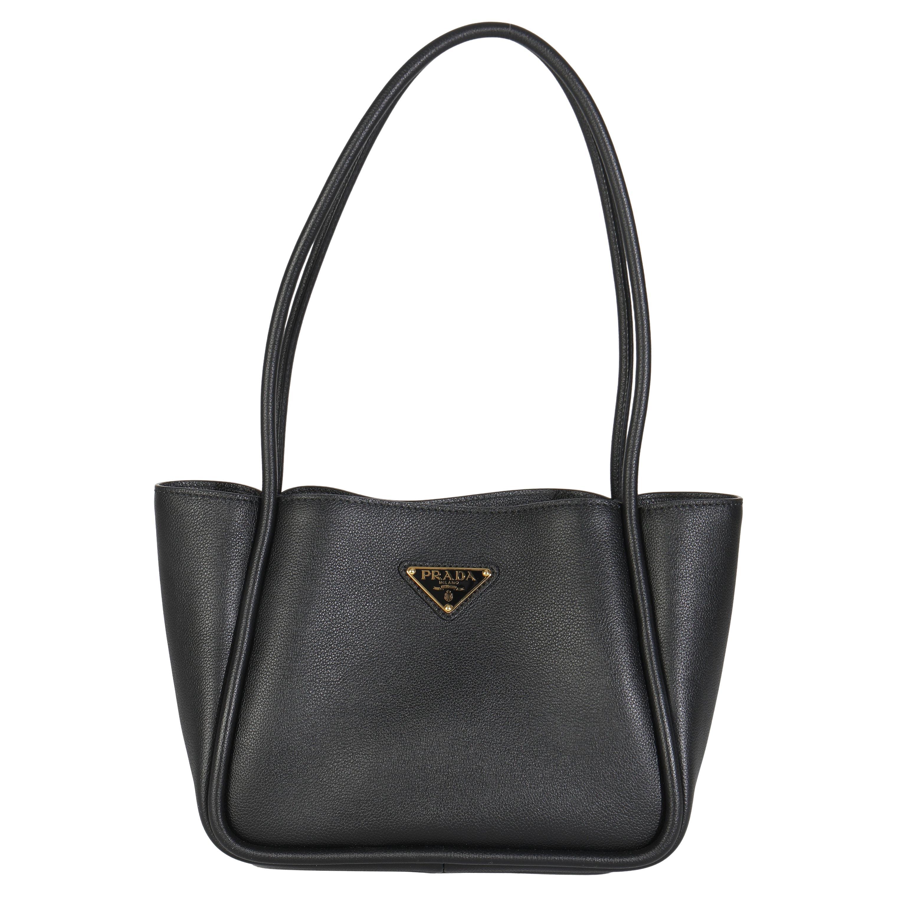 Prada Black Soft Grain Leather Mini Shopping Tote Bag