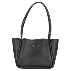 Prada Black Soft Grain Leather Mini Shopping Tote Bag