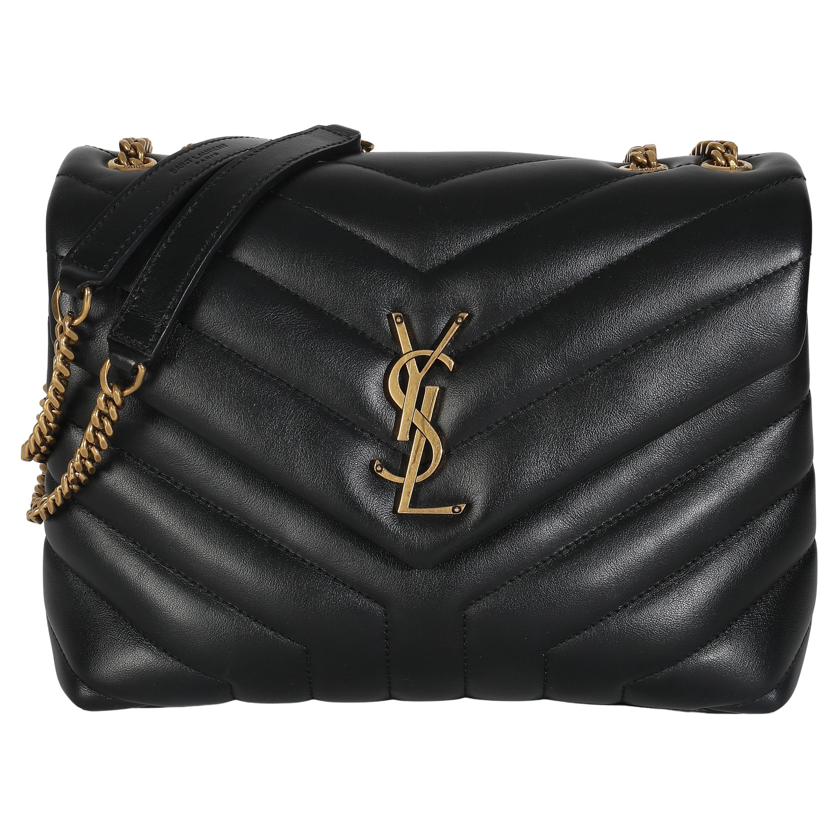 Saint Laurent - Borsa in pelle di vitello nera Y trapuntata Monogram Piccola Loulou con catena