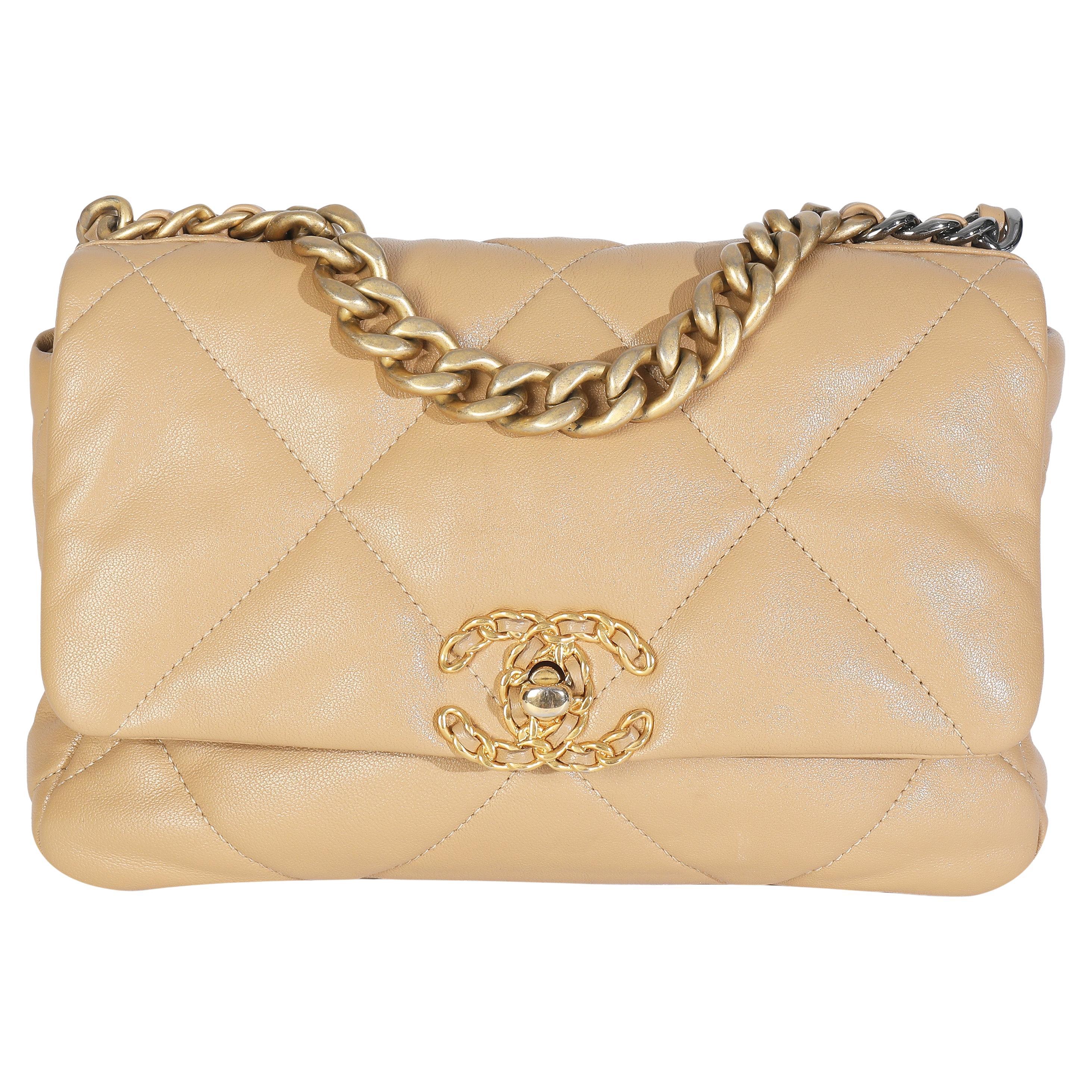 Chanel Beige Quilted Lambskin Chanel 19 Flap Bag