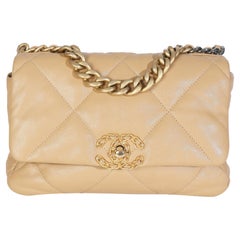Chanel Beige Quilted Lambskin Chanel 19 Flap Bag