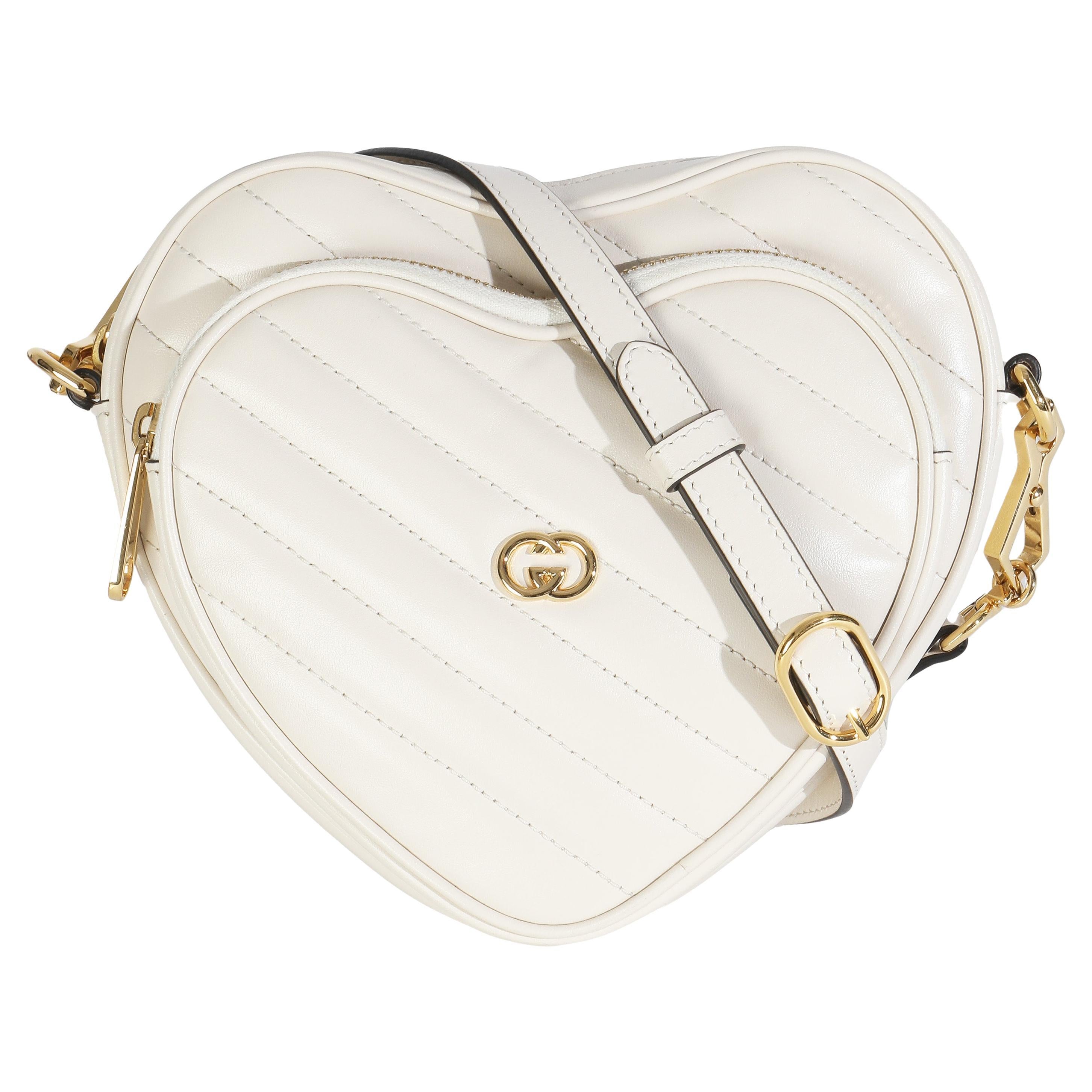 Gucci Mystic Blanco Matelasse Piel de Becerro Diagonal Mini Bolso Corazón G Entrelazado