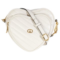 Gucci Mystic White Matelasse Kalbsleder Diagonal Mini Interlocking G Heart Bag