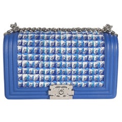 Chanel Blue Lambskin Quilted Tweed Old Medium Boy Bag Chanel Blue Lambskin Quilted Tweed Old Medium Boy Bag