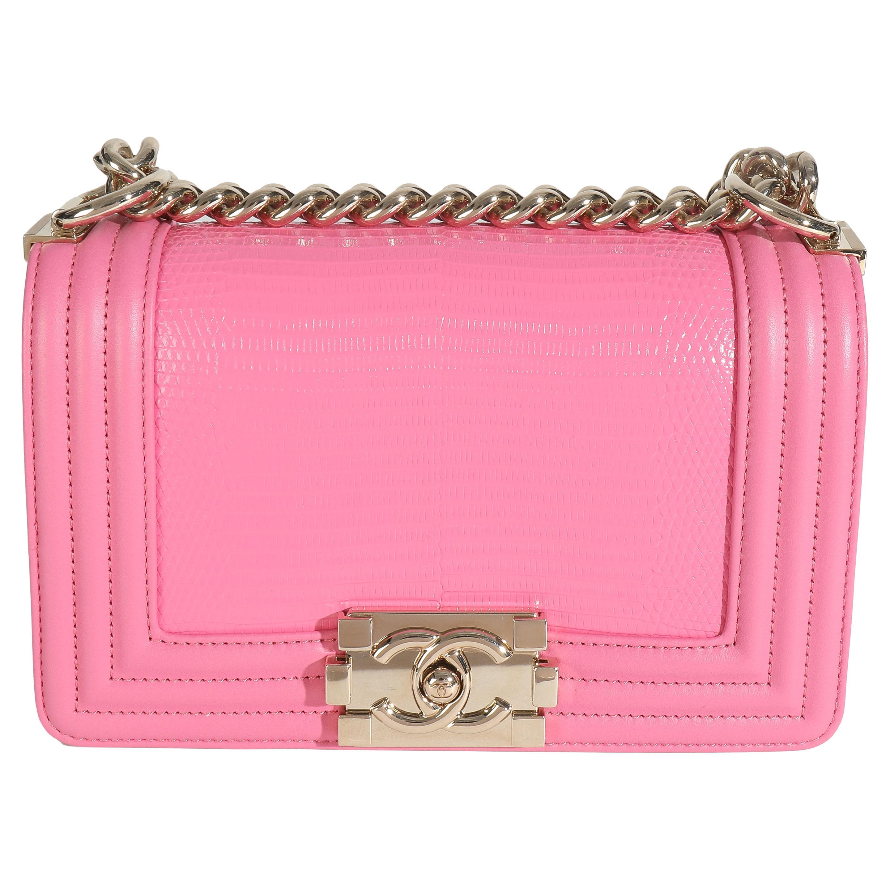 Chanel Pink Lambskin Lizard Small Boy Bag For Sale