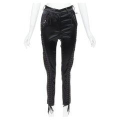 DOLCE GABBANA black satin eyelet corset lace detail cropped skinny pants IT38 XS DOLCE GABBANA black satin eyelet corset lace detail cropped skinny pants IT38 XS