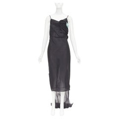 PRADA 2023 Runway black crinkled Re-Nylon crepe rosette draped slip gown IT38 XS
