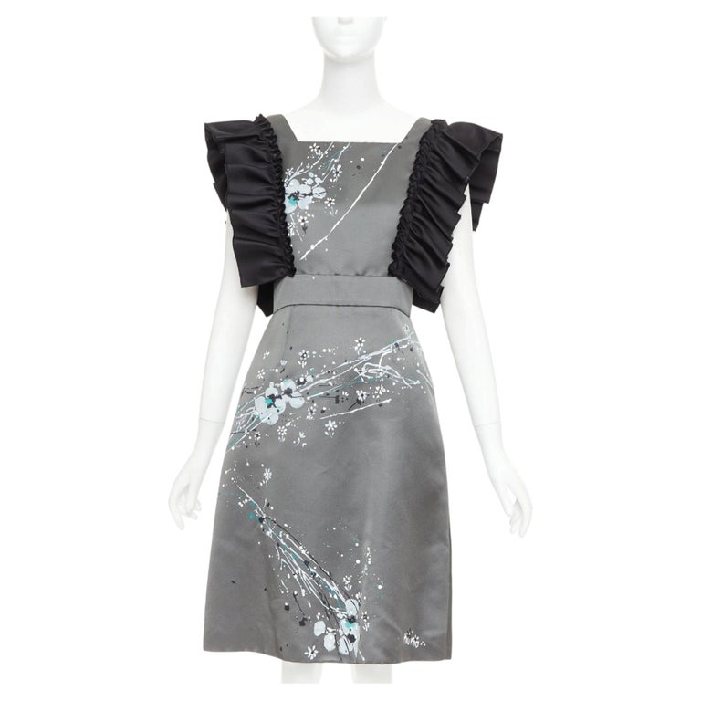 miu miu grey dress rare 2019 Runway black silk ruffle hand painted apron IT38 XS For Sale at 1stDibs 20260805-PRODUCT-ALLSITE