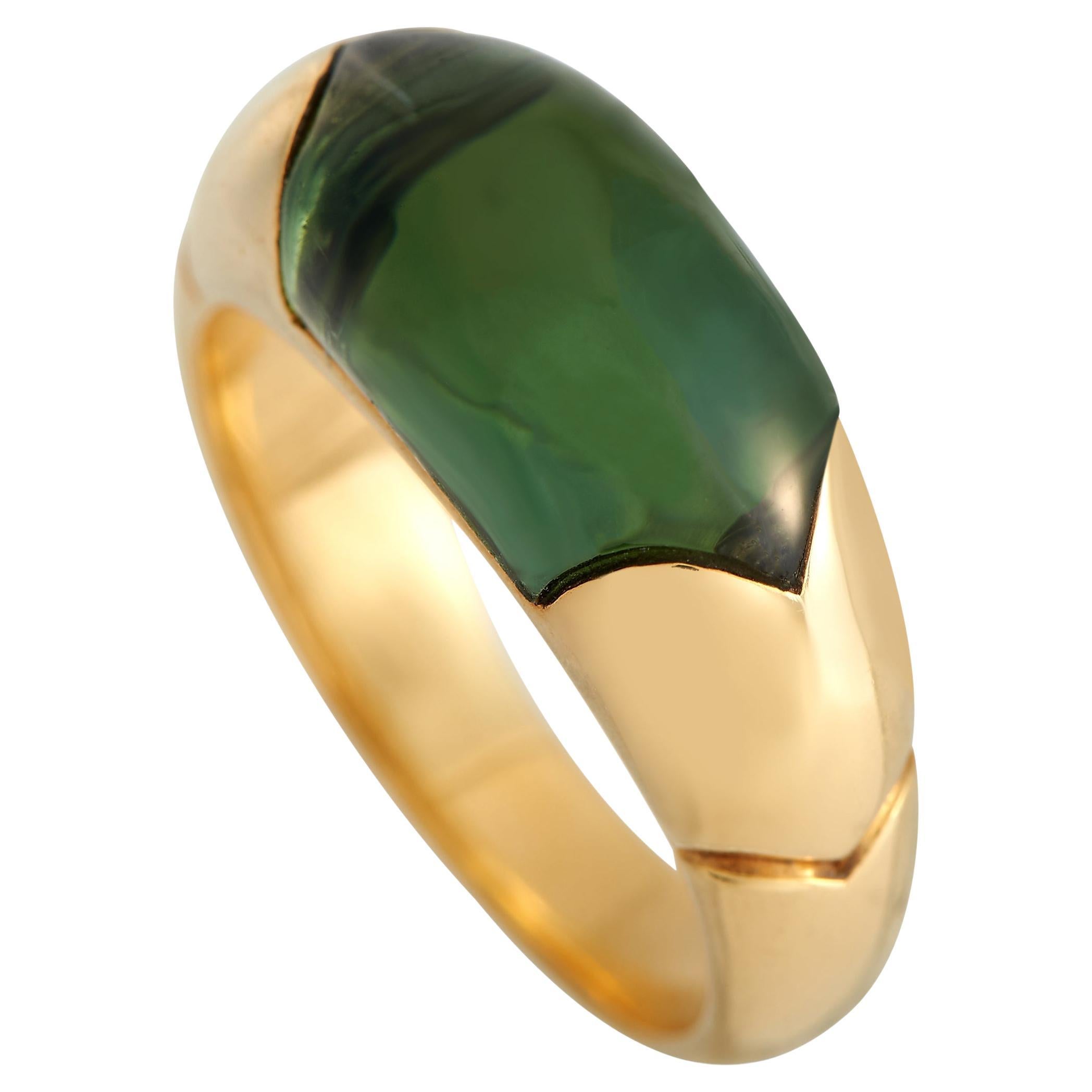 Bvlgari Tronchetto 18K Yellow Gold Green Tourmaline Ring