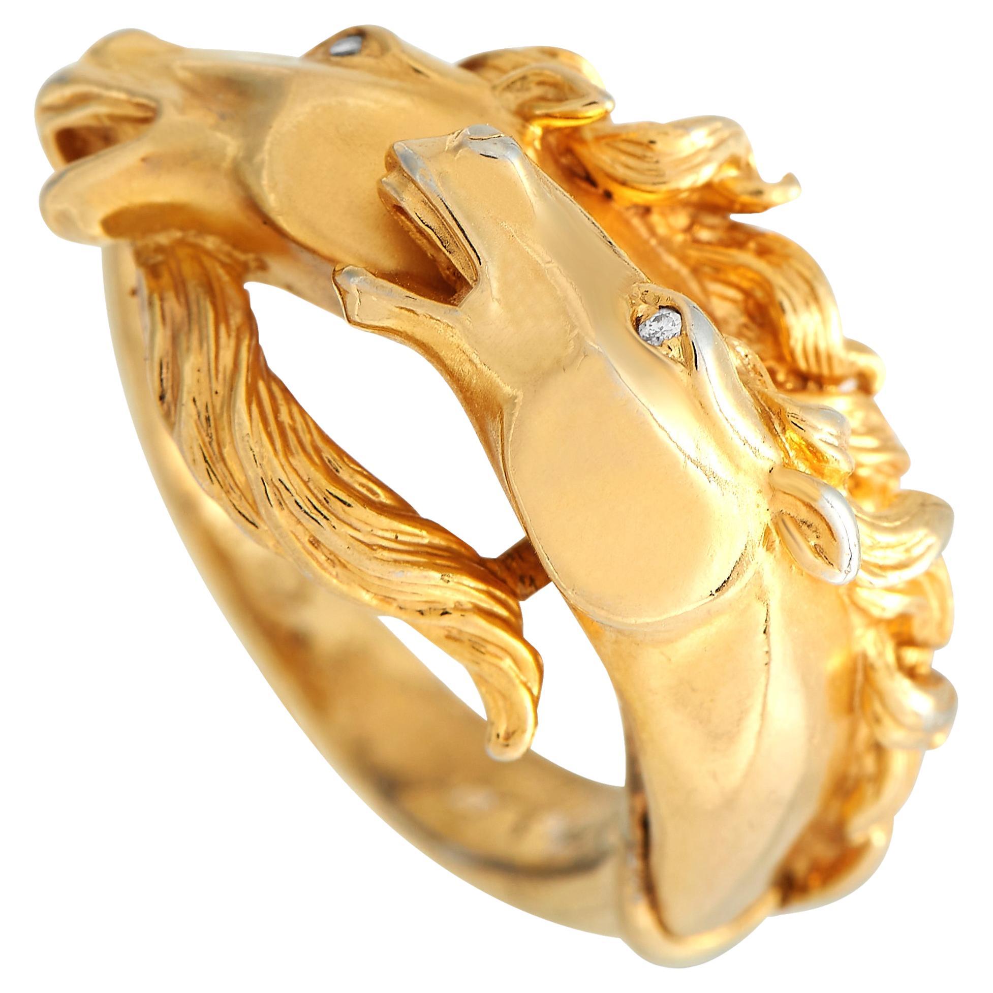 Carrera y Carrera 18K Yellow Gold Diamond Double Horse Ring For Sale