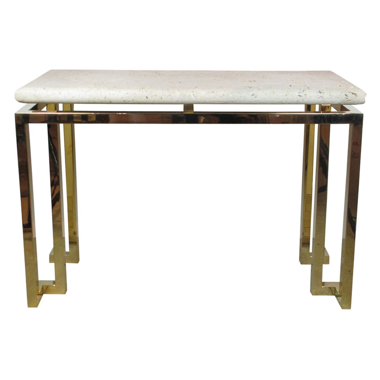 Luten Clarey Stern Inc. Fossil Stone and Brass Console Table USA 1980's