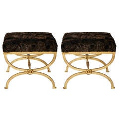 1940's Stools By Maison Ramsay Upholstered With Astrakhan