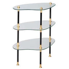 Three Tier Glass and Brass Biomorphic Side Table