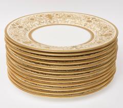 12 Antique English for Tiffany, Gilt Encrusted Plates by Coalport