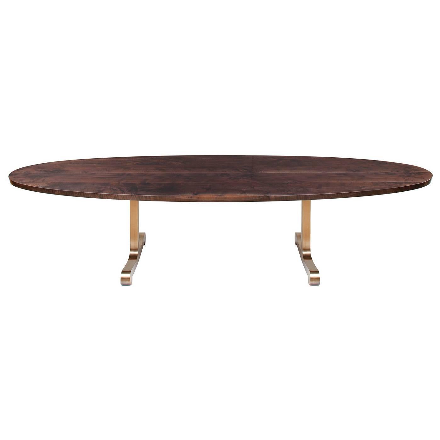 "Vienna" Oval Dining Table in Smoked Walnut and Cast Bronze by Studio Roeper