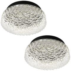 Pair of Flush Mount or Wall Light Fixtures Textured Glass by Hoffmeister Germany