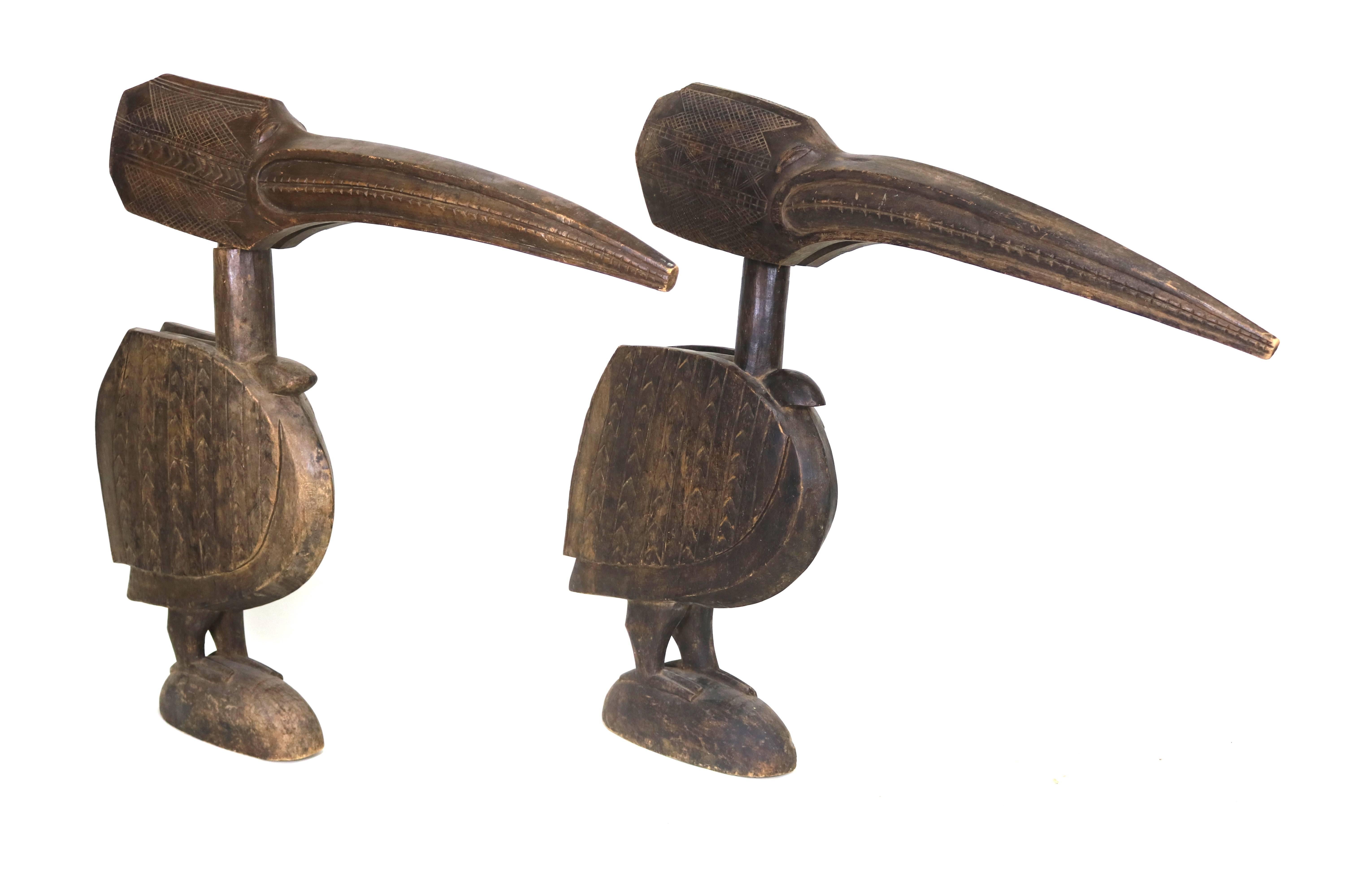 Unknown Huge Pair Wood Carved Bird Sculptures For Sale
