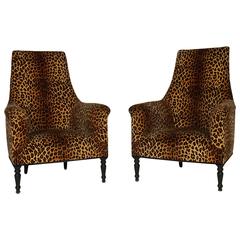 Pair of Napoleon III Leopard Print Club Chairs