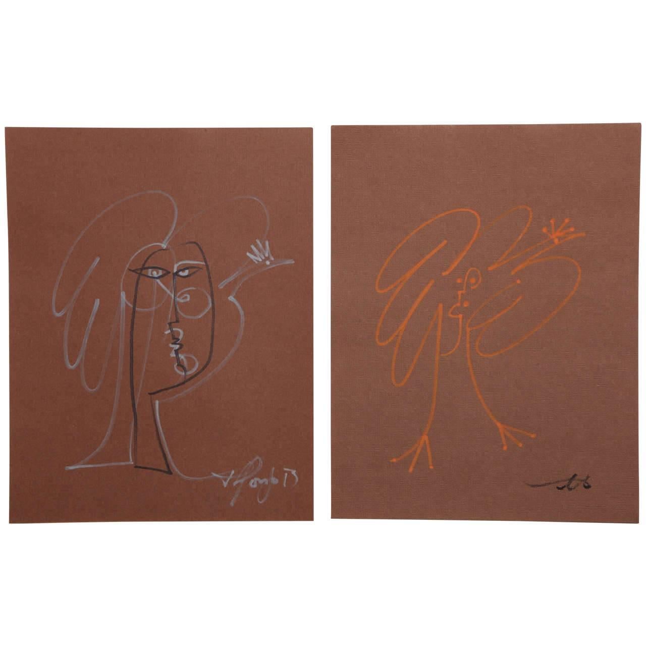 Alfonso Muñoz Abstract Drawing - "Fire Rooster" Contemporary Brown Collection. Art Pieces by Alfonzo Muñoz